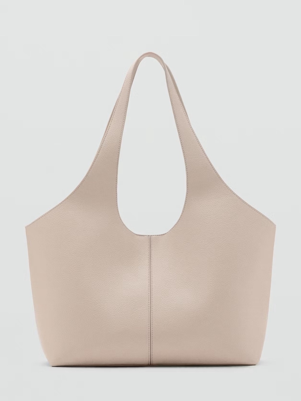 Mango Minimal Leather Tote Bag in Light Beige w Interior Pouch Everyday Carry